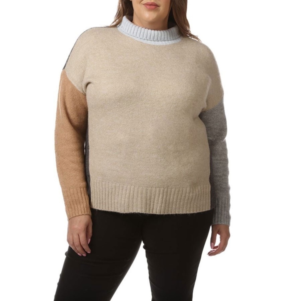 B12.06 NWT Tribal Color Block Mock Neck Sweater (Plus Size) $98 MSRP